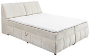 Beiges Boxspringbett VALENCIA mit gepolstertem Kopfteil, seitliche Perspektive