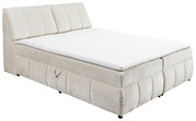 Beiges Boxspringbett VALENCIA mit gepolstertem Kopfteil, seitliche Perspektive