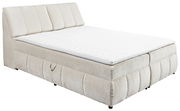 Beiges Boxspringbett VALENCIA mit gepolstertem Kopfteil, seitliche Perspektive