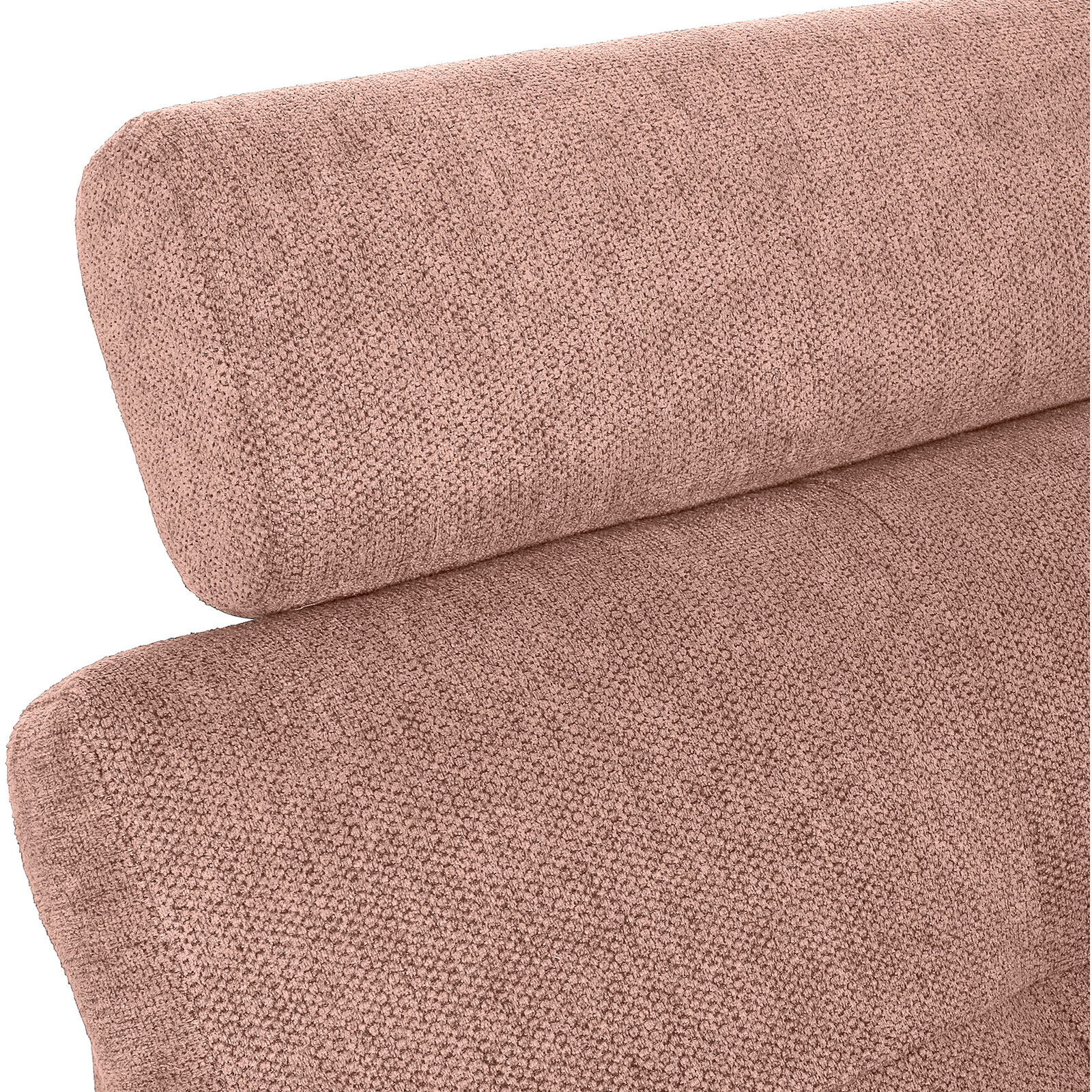 Hom´in Zithoek MAURIS Nahaufnahme einer strukturierten, rosafarbenen Polsterung mit Fokus auf die Rückenlehne eines Sofas.