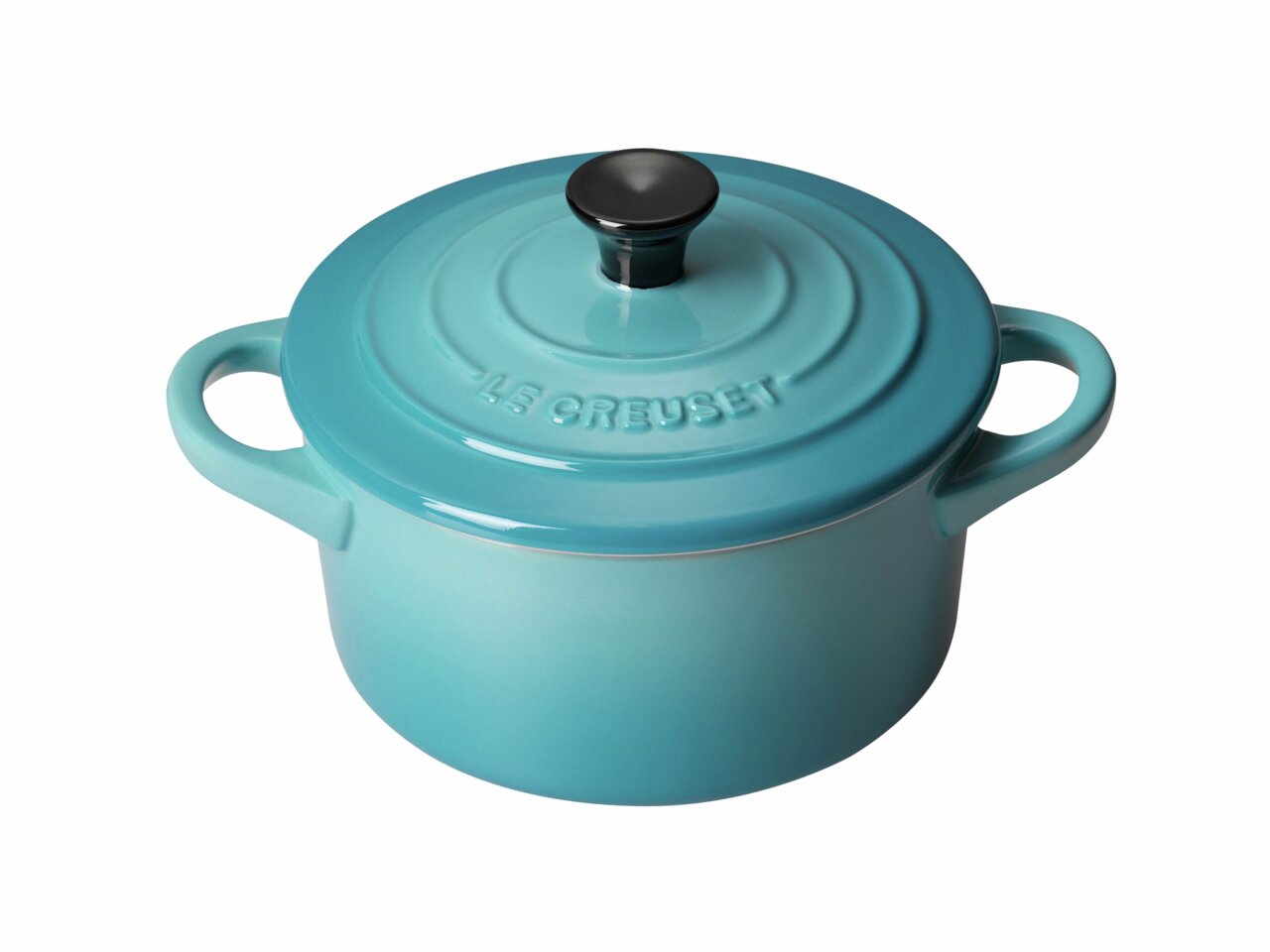 LE CREUSET Mini Cocotte 10 cm Karibik Mini-Cocotte in Karibikblau, Ansicht von schräg oben