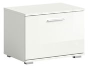 Weiße Sitzbank mit Stauraum, Frontansicht