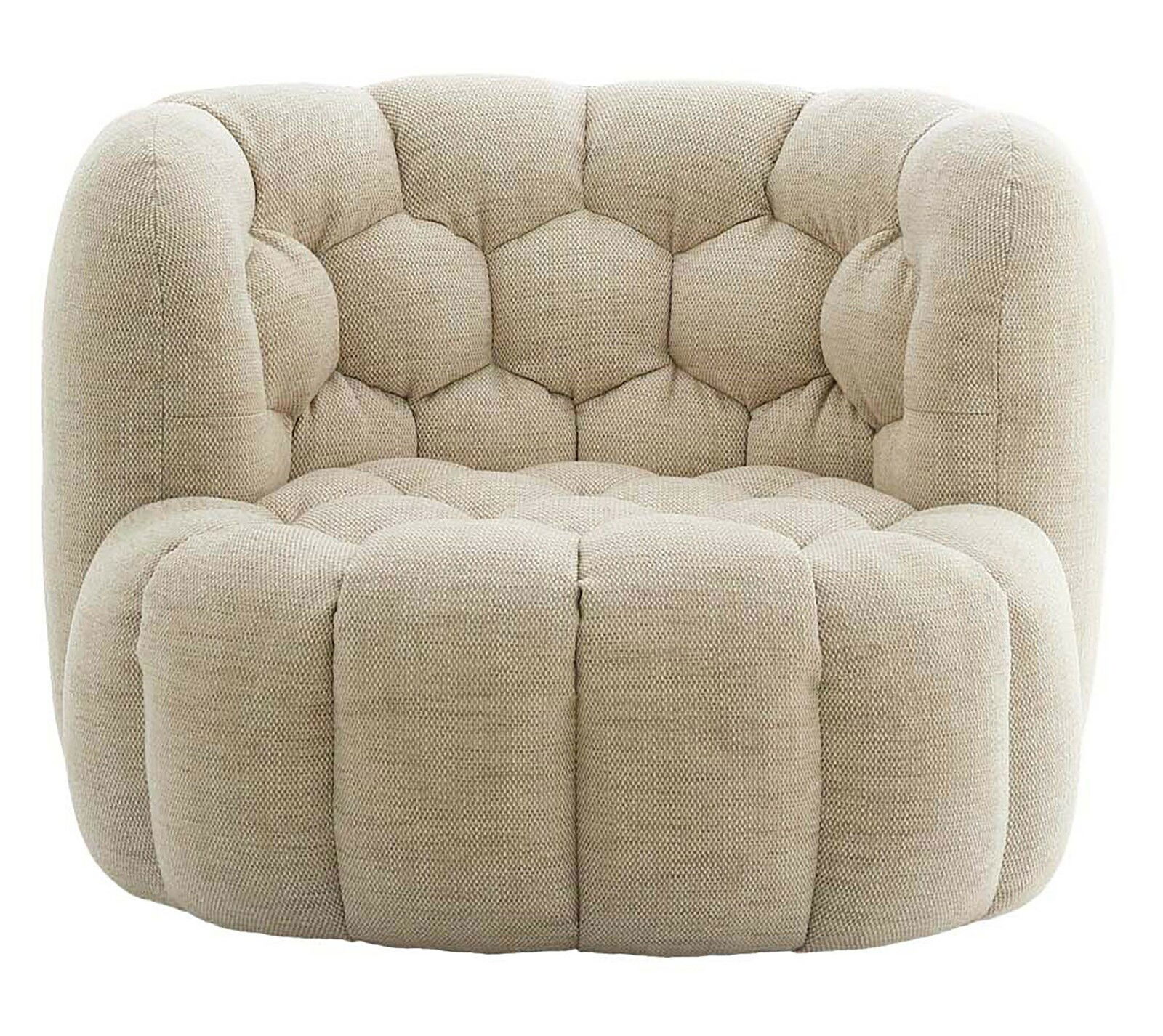 Beiger, gepolsterter Sessel mit Wabenmuster, Vorderansicht