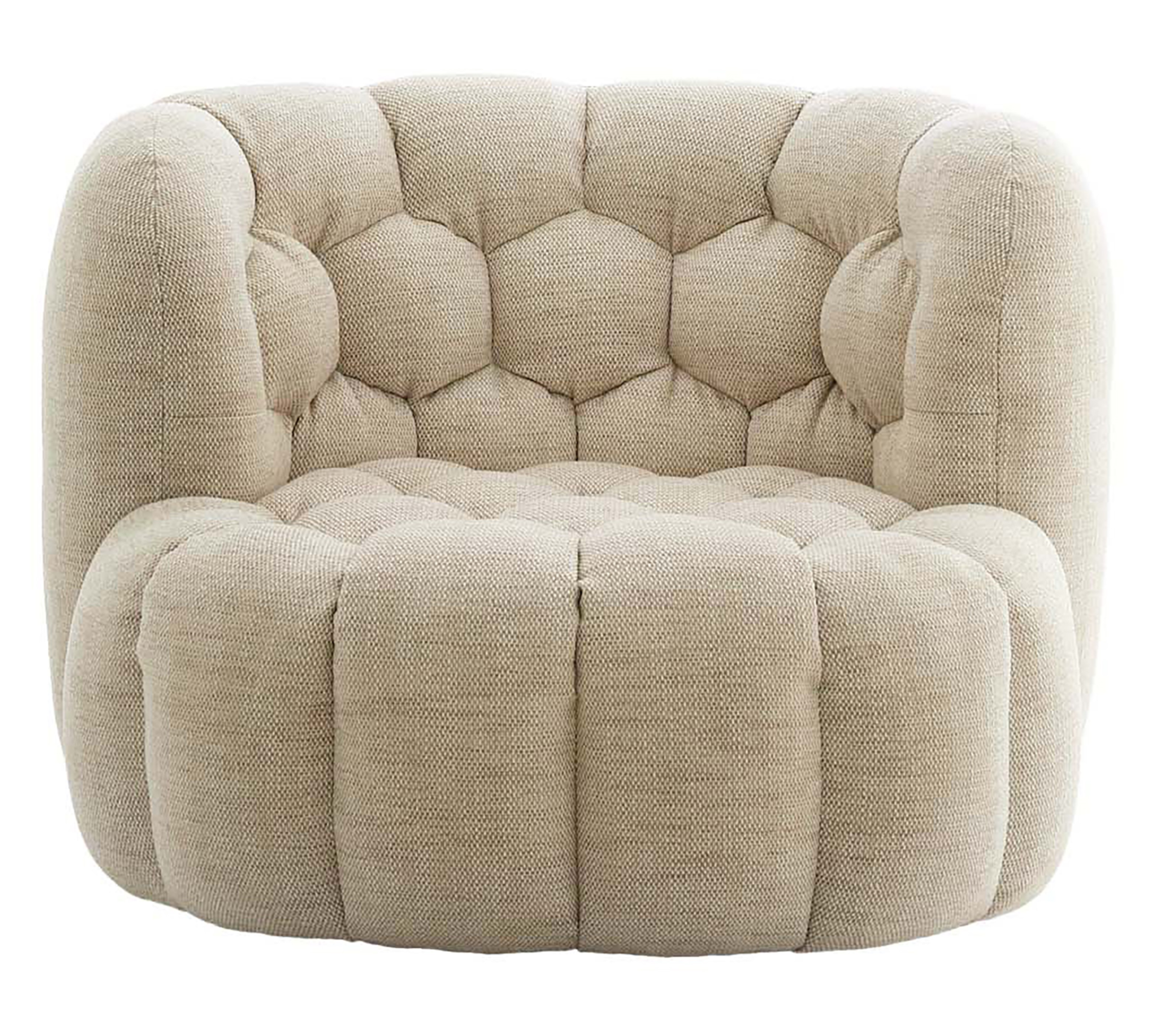 Beiger, gepolsterter Sessel mit Wabenmuster, Vorderansicht