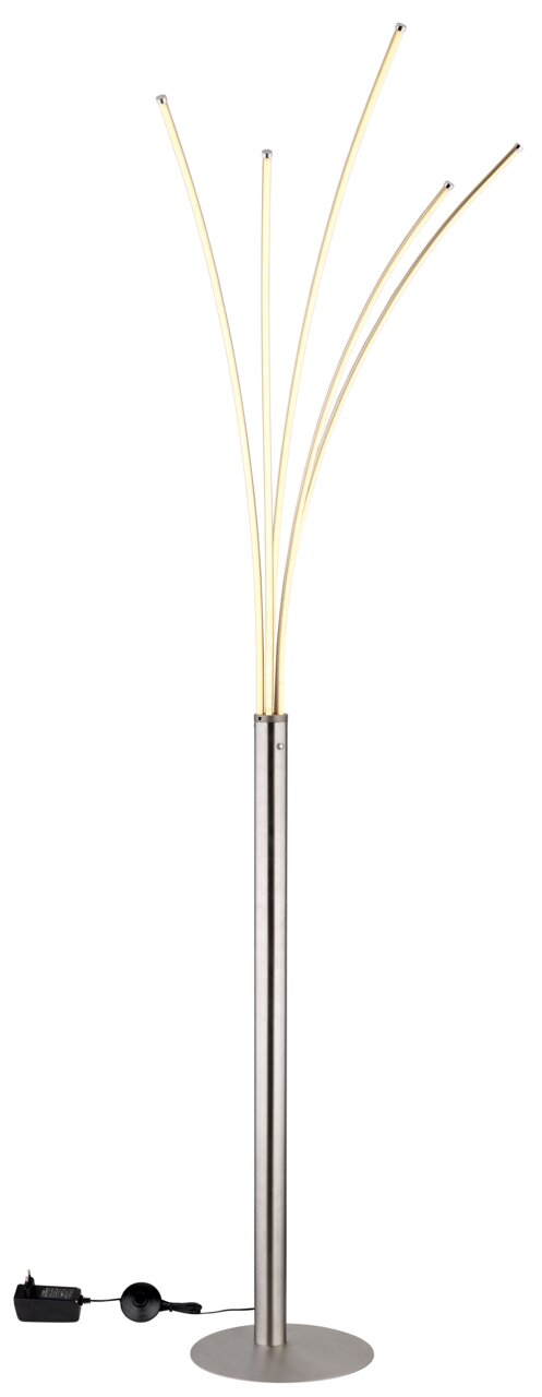 Moderne Stehleuchte BIZZY mit gebogenen Leuchtarmen, seitliche Perspektive