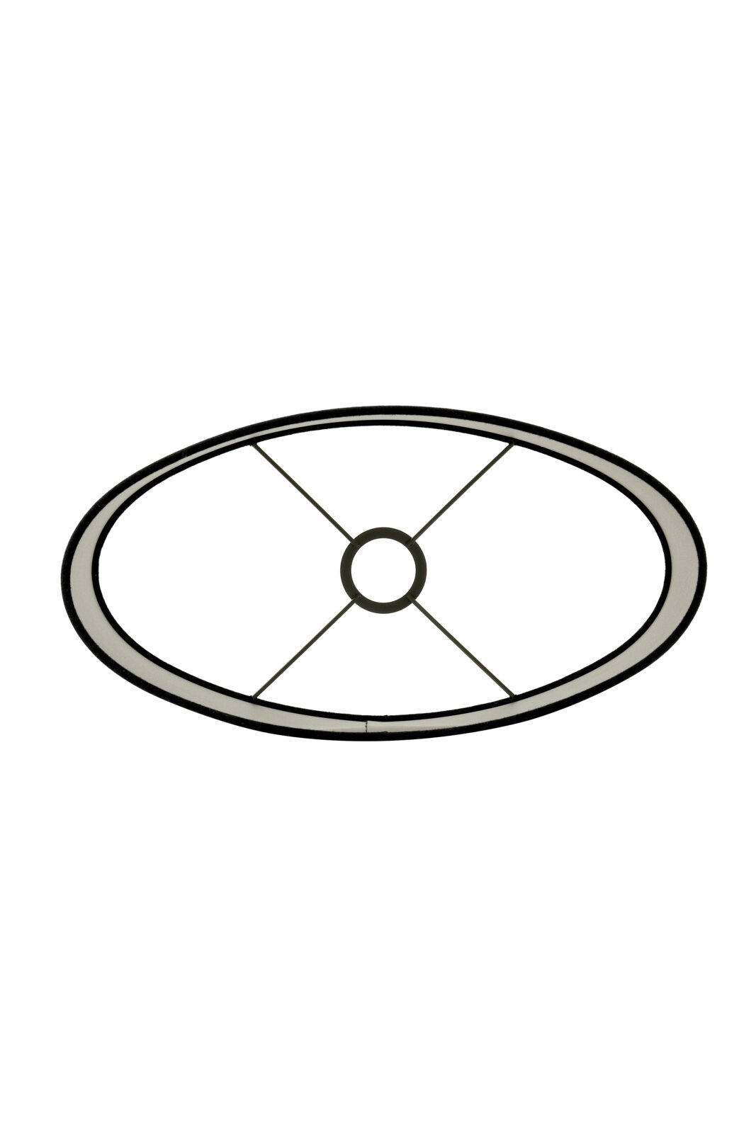 Ovaler Lampenschirm von oben mit Metallstreben und zentraler Halterung