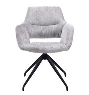 Grauer Armlehnstuhl mit schwarzem Metallgestell, Frontalansicht