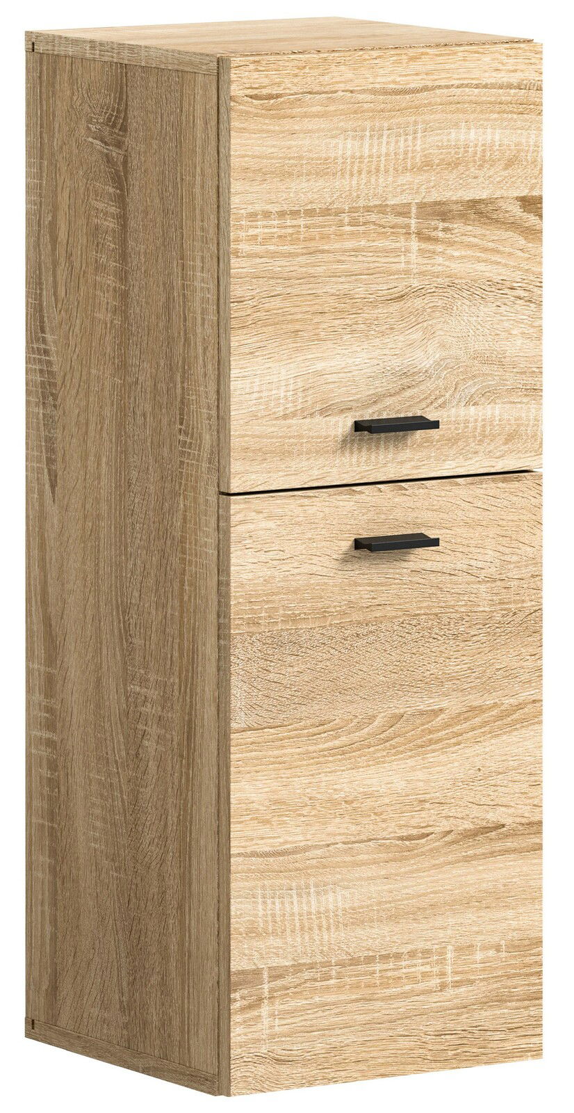 Moderner Badschrank aus Holz mit zwei Schubladen, seitliche Perspektive