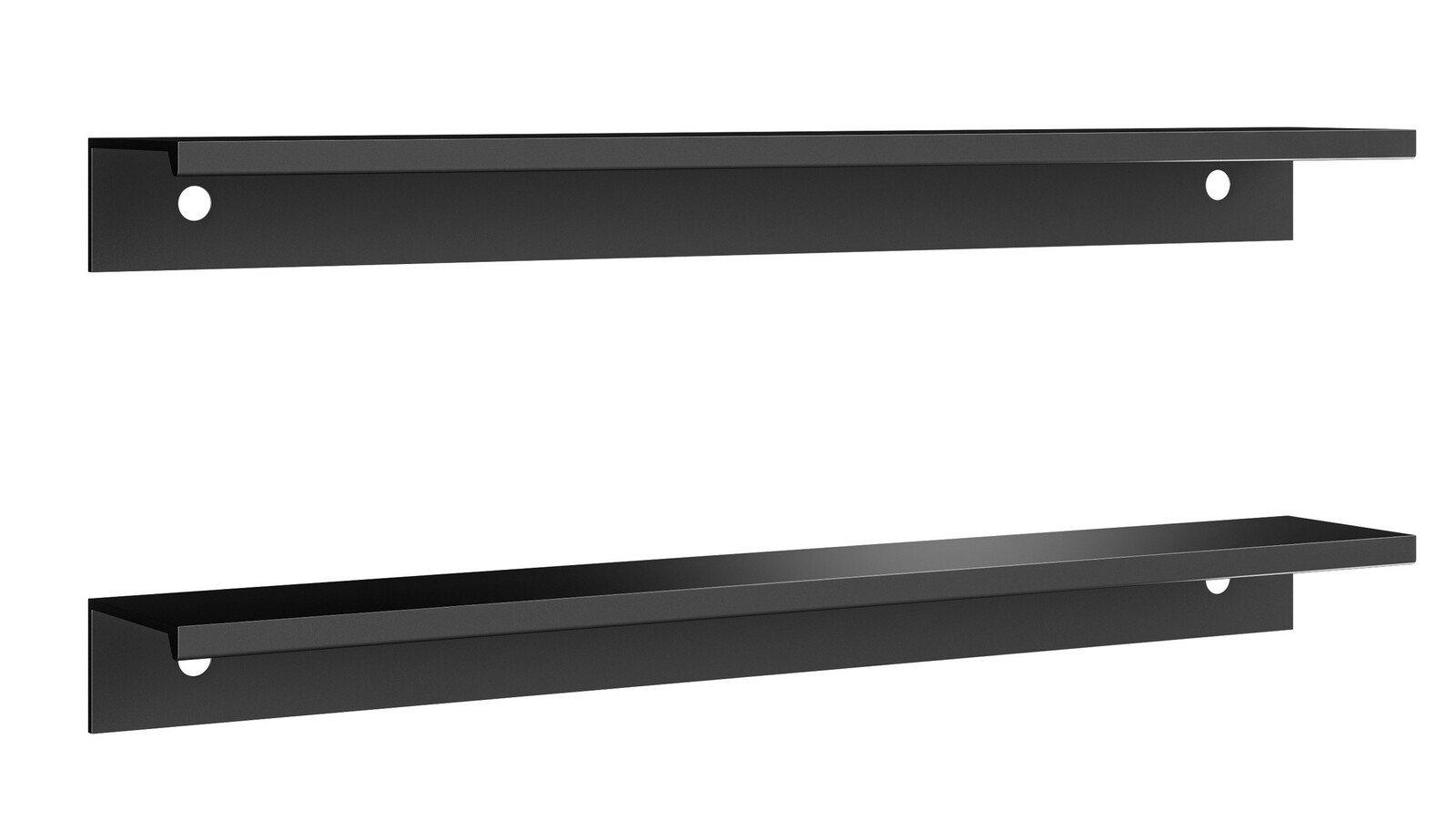 Voleo 2er Griff-Set MALIN Zwei schwarze, minimalistische Griffe in horizontaler Ausrichtung, seitliche Perspektive.