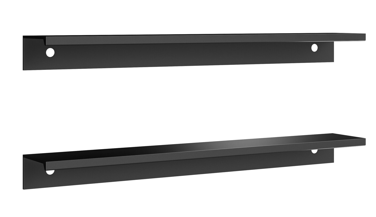 Voleo 2er Griff-Set MALIN Zwei schwarze, minimalistische Griffe in horizontaler Ausrichtung, seitliche Perspektive.