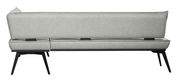 Rückansicht einer grauen Eckbank mit schwarzen Beinen, modernes Design