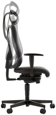 Seitenansicht eines ergonomischen Gamingstuhls mit verstellbarer Rückenlehne und Armlehnen.