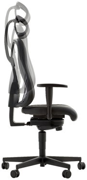 Seitenansicht eines ergonomischen Gamingstuhls mit verstellbarer Rückenlehne und Armlehnen.