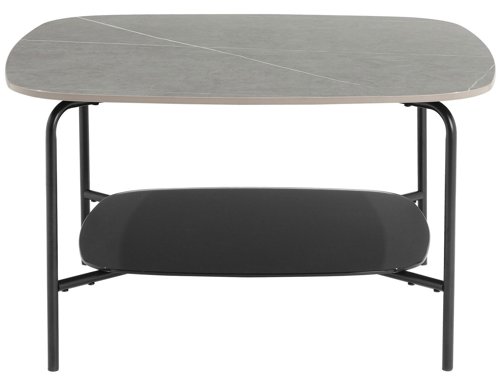 Moderner Beistelltisch mit grauer Tischplatte und schwarzem Gestell, Frontalansicht
