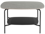 Moderner Beistelltisch mit grauer Tischplatte und schwarzem Gestell, Frontalansicht