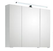 Moderner Spiegelschrank mit drei Türen und integrierter Beleuchtung, Frontalansicht