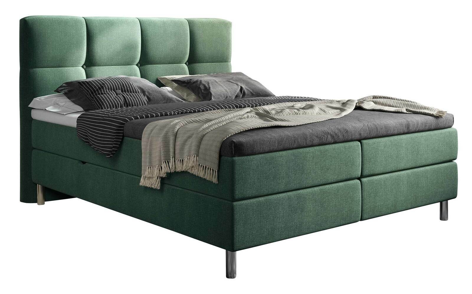 XORA Boxbett MAGNUM Grünes Boxbett mit hohem, gepolstertem Kopfteil, seitliche Perspektive