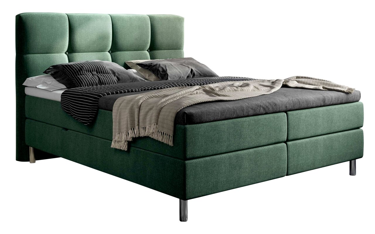 XORA Boxbett MAGNUM Grünes Boxbett mit hohem, gepolstertem Kopfteil, seitliche Perspektive