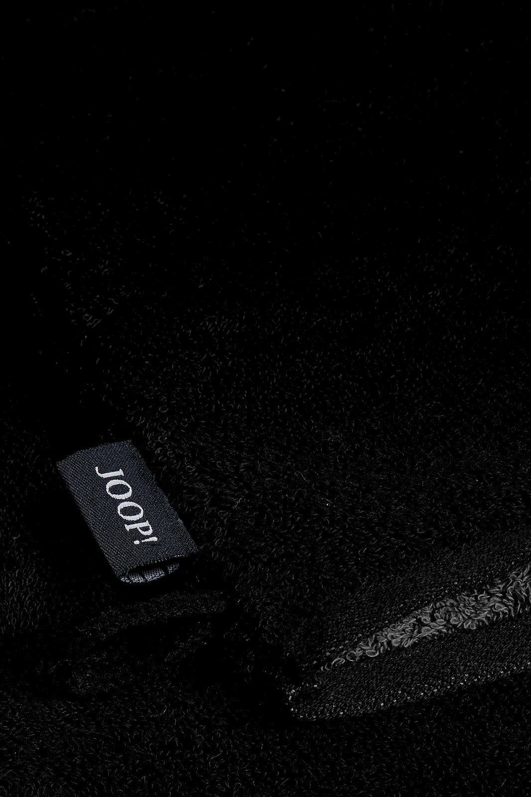 JOOP! Waschhandschuh DOUBLEFACE CLASSIC Schwarzer Waschhandschuh aus Frottee mit Joop-Label, Nahaufnahme