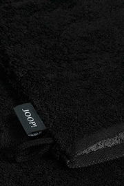 Schwarzer Waschhandschuh aus Frottee mit Joop-Label, Nahaufnahme