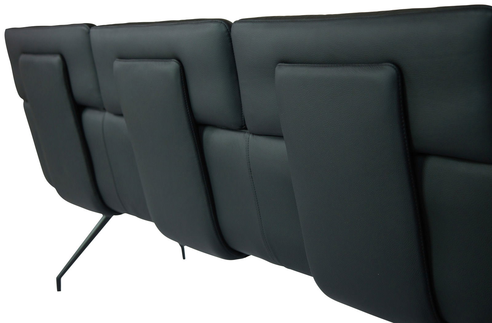 Dieter Knoll Sitzbank PABLO Rückansicht einer modernen, schwarzen Sitzbank mit gepolsterten Rückenkissen und schlanken Metallbeinen.