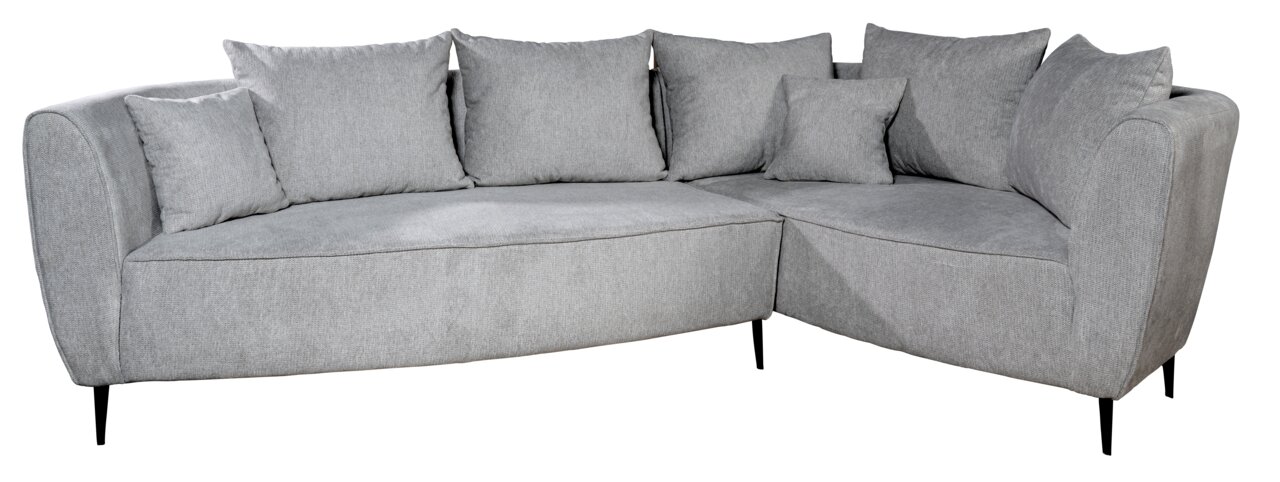 StepOne Hoekbank CHIERI Graues, modernes Ecksofa mit mehreren Kissen, Ansicht von vorne.
