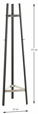 Moderner Garderobenständer aus Metall in schwarzer Farbe, frontal abgebildet. Höhe 177 cm, Breite 47 cm.