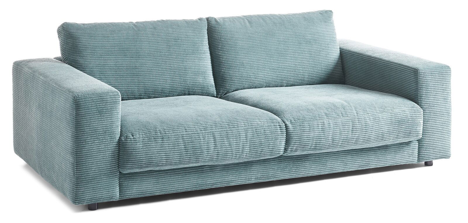 Zweiersofa aus hellblauem Cordstoff, Vorderansicht