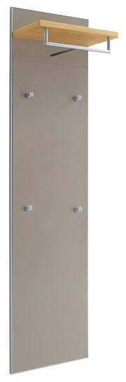 Garderobenpaneel mit Holzablage und vier Haken, seitliche Perspektive