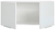 Weißer Aufsatzschrank mit zwei offenen Türen, frontale Ansicht