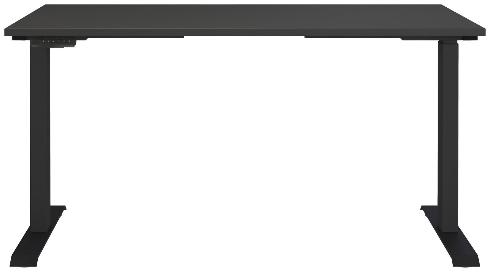 Elektrisch höhenverstellbarer Schreibtisch in Schwarz, frontal betrachtet