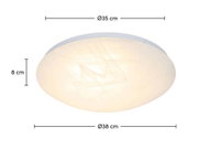 Runde LED-Deckenleuchte mit einem Durchmesser von 38 cm und einer Höhe von 8 cm, seitliche Perspektive.