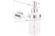 Wandmontierter Seifenspender aus Chrom und Glas, seitliche Perspektive