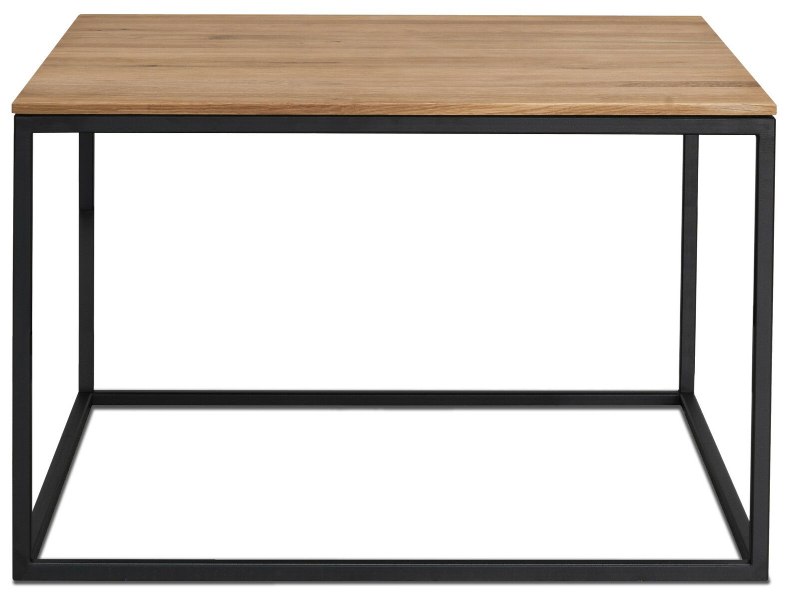 Moderner Beistelltisch mit Holzplatte und schwarzem Metallgestell, Frontalansicht