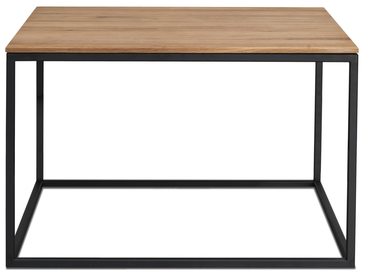 Moderner Beistelltisch mit Holzplatte und schwarzem Metallgestell, Frontalansicht