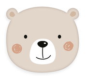 Niedliches Bär-Formkissen in Frontalansicht mit lächelndem Gesicht und rosa Wangen.