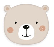 Niedliches Bär-Formkissen in Frontalansicht mit lächelndem Gesicht und rosa Wangen.
