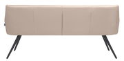 Rückansicht einer modernen, beige gepolsterten Bank mit schwarzen Metallbeinen.