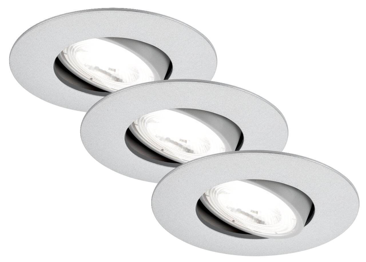 Briloner LED-Einbauleuchte 3er-Set KULANA A Dreier-Set von runden, silbernen LED-Einbauleuchten aus der Vogelperspektive