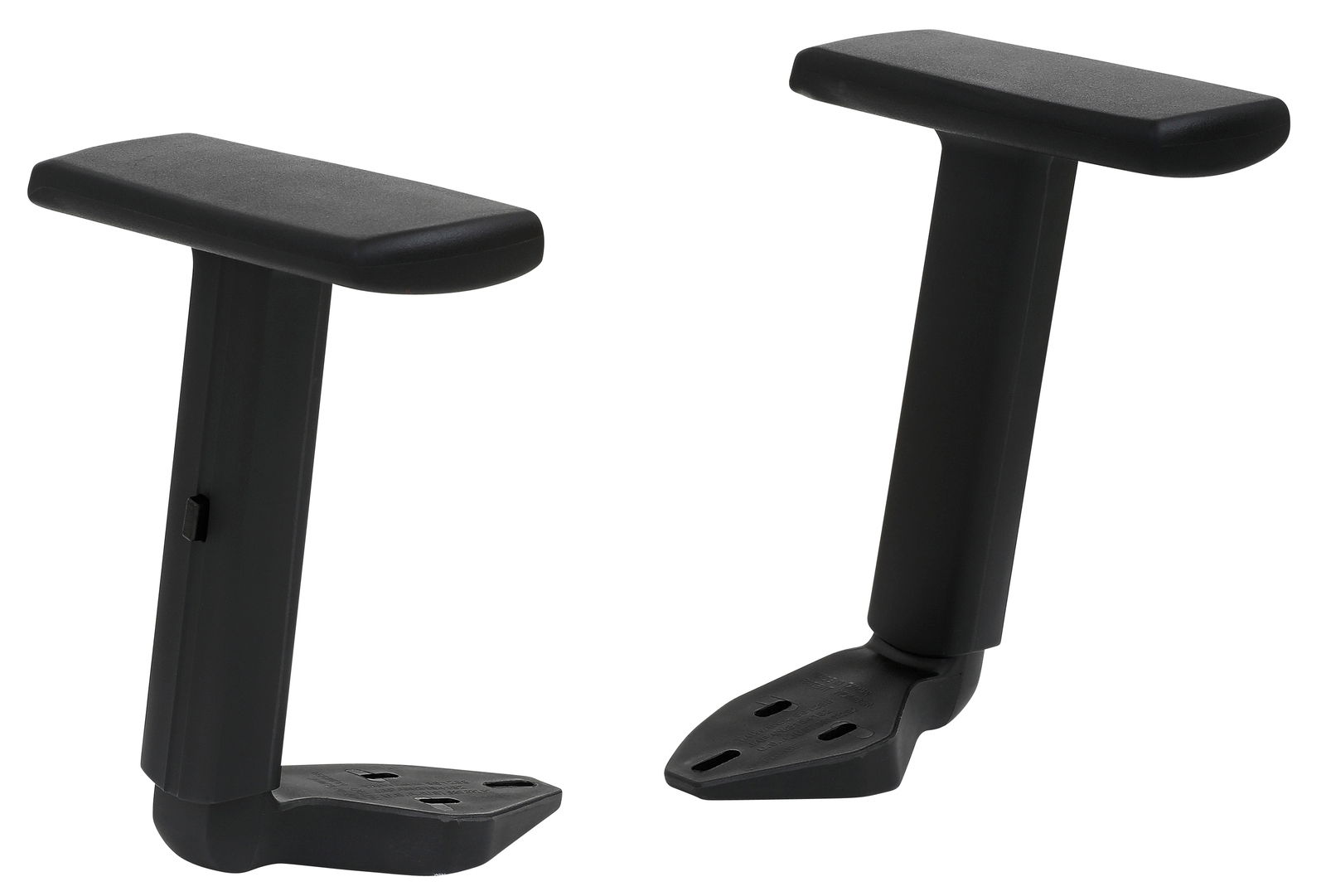 Venda Armlehnen-Set MYULTIMATE FLEX Zwei schwarze Armlehnen in seitlicher Perspektive, geeignet für Bürostühle.