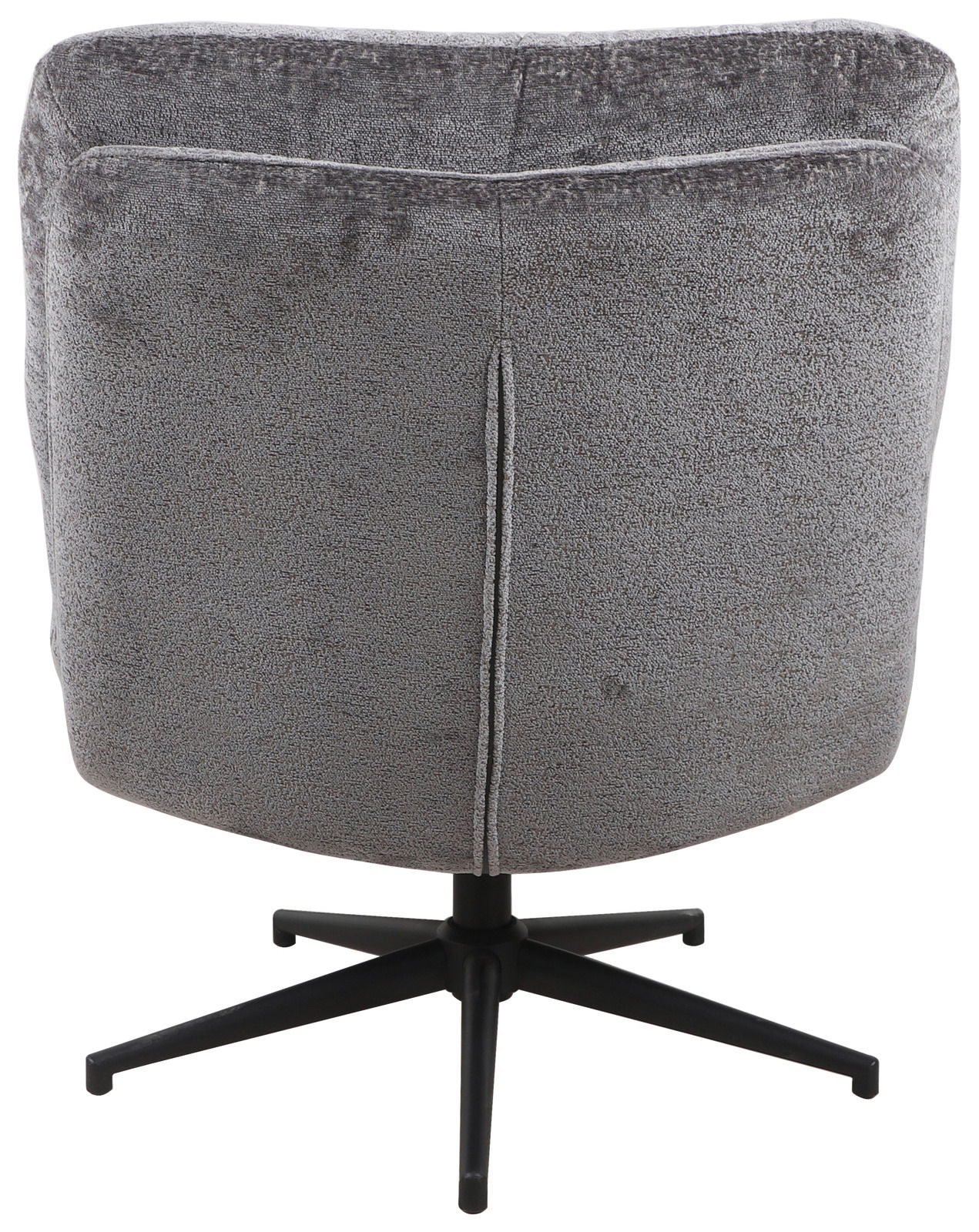 Cantus Sessel mit Hocker SANDY Rückansicht eines grauen, drehbaren Sessels mit schwarzem Metallfuß.
