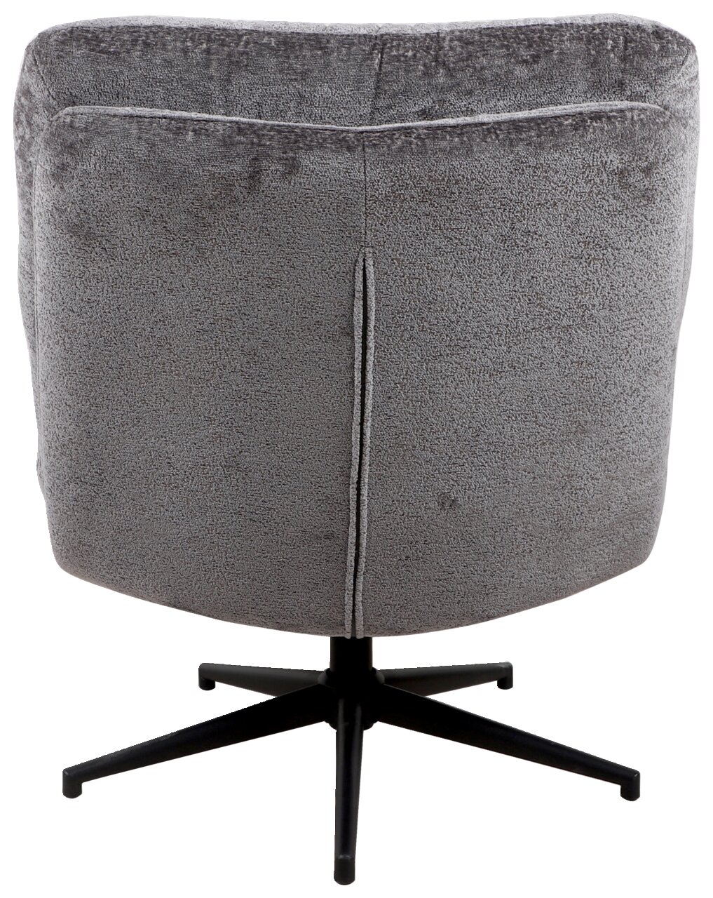 Cantus Sessel mit Hocker SANDY Rückansicht eines grauen, drehbaren Sessels mit schwarzem Metallfuß.