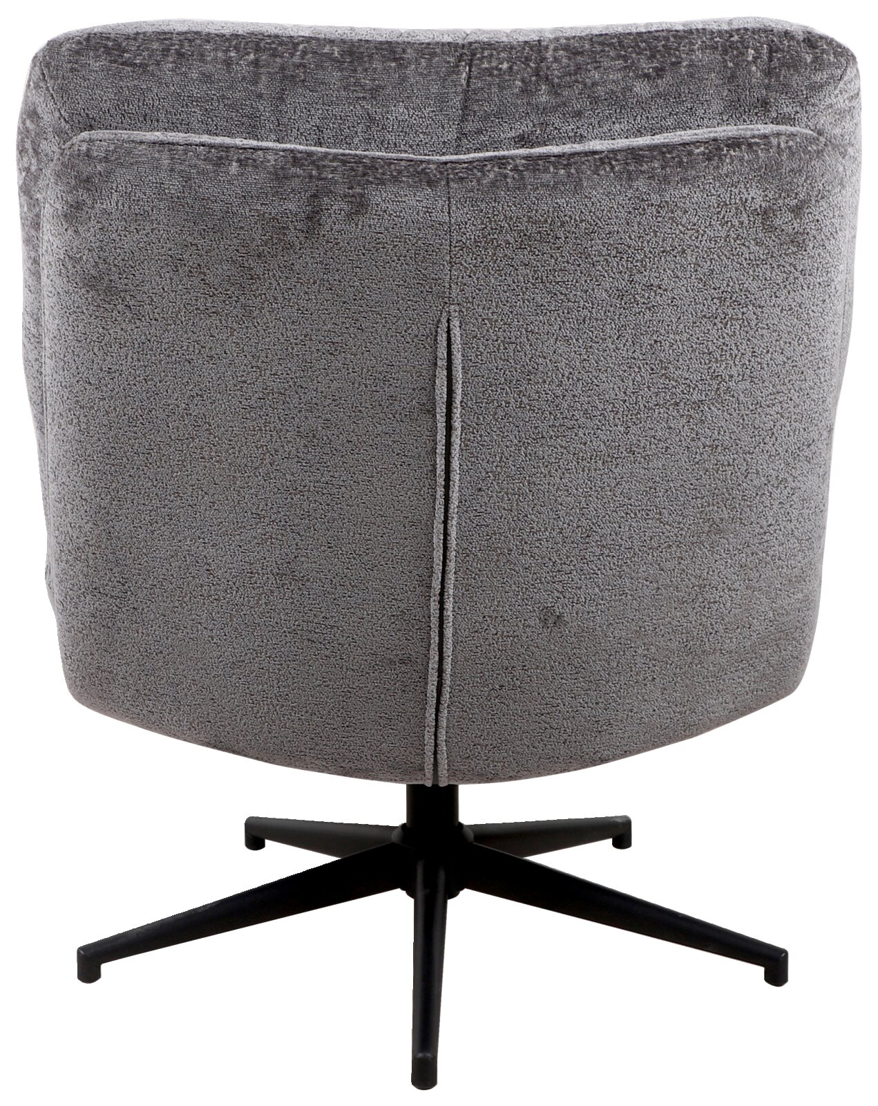 Cantus Sessel mit Hocker SANDY Rückansicht eines grauen, drehbaren Sessels mit schwarzem Metallfuß.