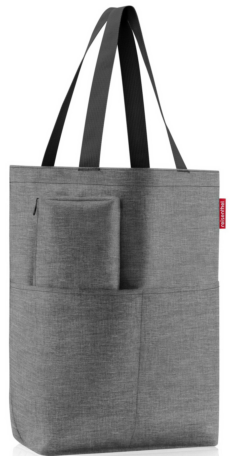 Grauer Cityshopper mit zwei Henkeln und mehreren Außentaschen, Frontalansicht