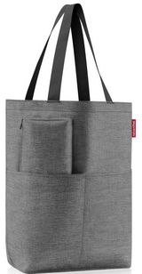 Grauer Cityshopper mit zwei Henkeln und mehreren Außentaschen, Frontalansicht