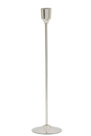 Eleganter silberner Kerzenständer aus Metall, frontal abgebildet.