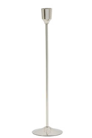 Eleganter silberner Kerzenständer aus Metall, frontal abgebildet.