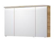 Moderner Spiegelschrank mit drei Türen und Holzrahmen, seitliche Perspektive