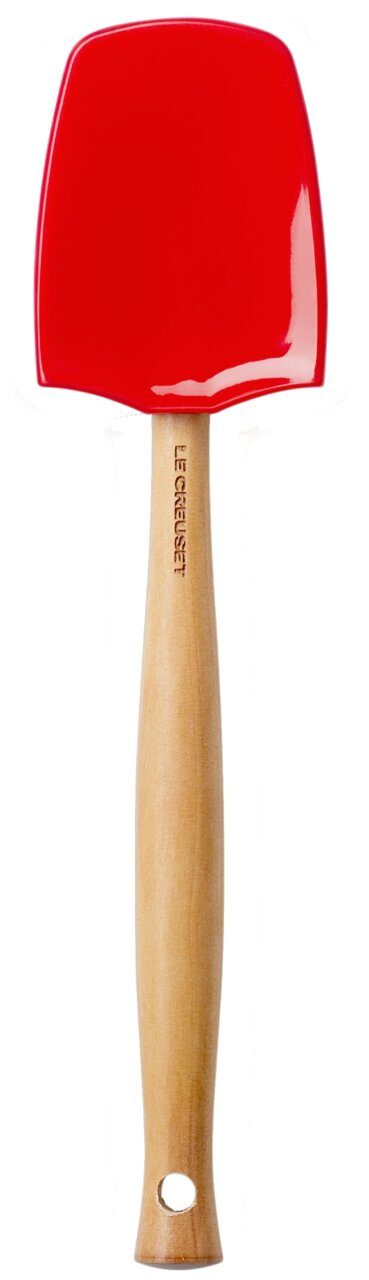LE CREUSET Kochlöffel 28cm Kirschrot CRAFT Großer roter Kochlöffel mit Holzgriff, von oben betrachtet