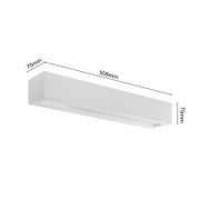 Moderne weiße Wandleuchte in rechteckiger Form, seitliche Perspektive, Maße 508mm x 75mm x 75mm